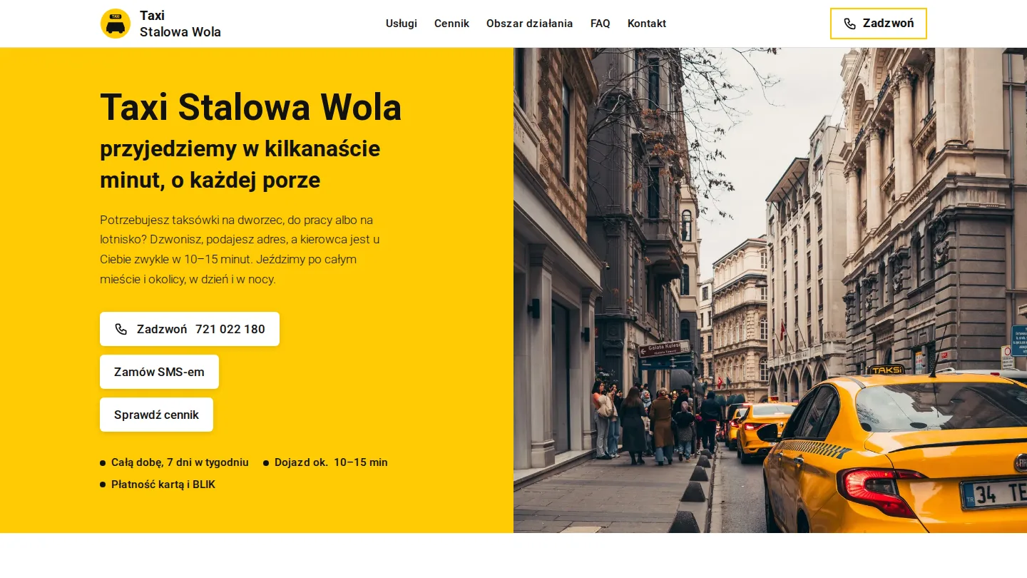 Strona demo: przewóz osób w mieście Stalowa Wola, domena taxi-stalowa-wola.pl
